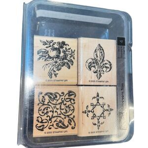 Stampin' Up Timeworn Trim Fleur de Lis Wood Mount Fruit Scrapbook 2005 Set of 4
